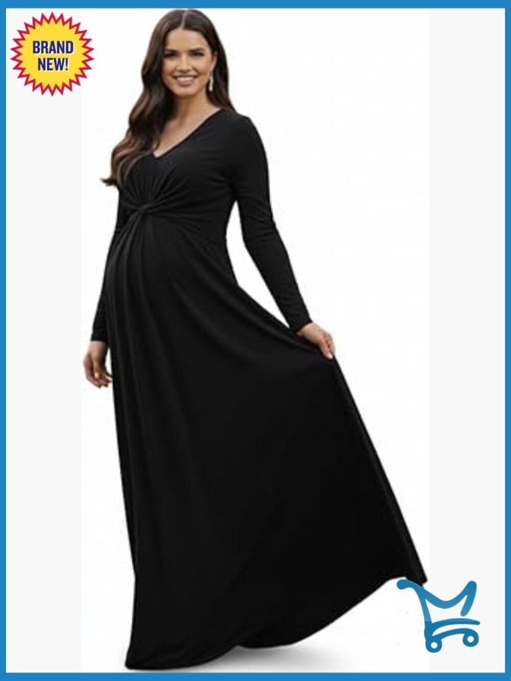Flowy V-Neck Long Sleeve Maxi Dress Maternity Plus Size A-Line Empire Waist